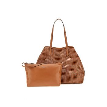 Set de geanta shoppe si etui cu aspect tesut Brigitta - Portocaliu stins
