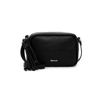 Geanta crossbody de piele ecologica cu aplicatie logo metalica - Negru