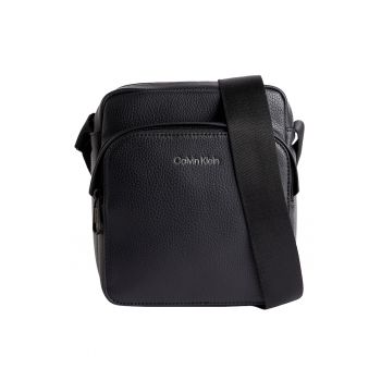 Geanta crossbody de piele ecologica cu buzunar exterior - Negru