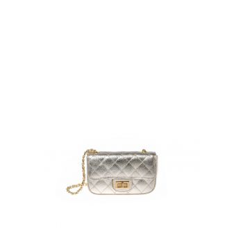 Geanta crossbody din piele cu aspect metalizat - Auriu