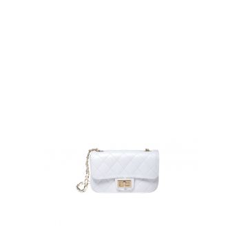 Geanta crossbody din piele cu bareta din lant - Alb