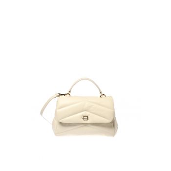 Geanta crossbody din piele cu clapa - Alb murdar