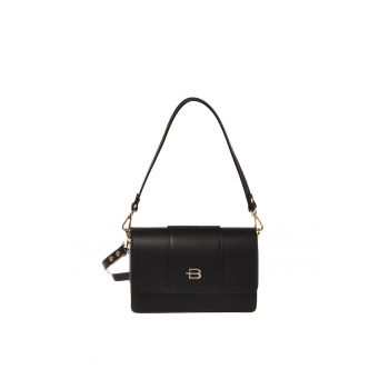 Geanta crossbody din piele cu clapa - Negru