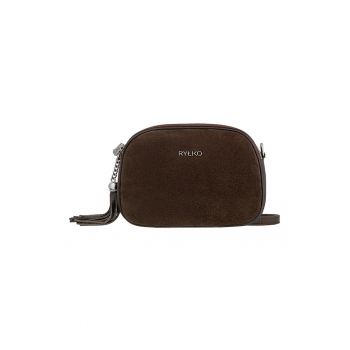 Geanta crossbody din piele intoarsa cu canaf decorativ