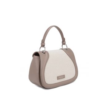 Geanta din piele ecologica si material textil cu clapa si bareta pentru umar Eterea - Maro taupe