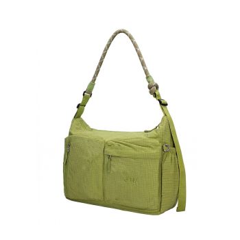 Geanta din textil cu bareta de umar si buzunare multiple Lisandra Chic - Verde