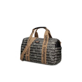 Geanta duffle de piele ecologica cu buzunare exterioare Lunaria Chic - Negru