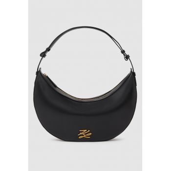 Geanta hobo de piele cu logo metalic discret - Negru