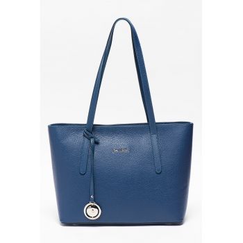 Geanta shopper din piele cu aspect texturat - Albastru gentian