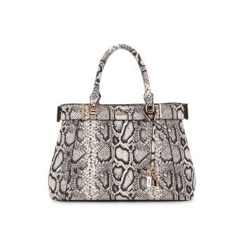 Geanta shopper din piele ecologica cu model animal print Anadela - Alb murdar/Gri inchis