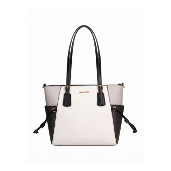 Geanta shopper din piele ecologica Lumina Monogrammed - Alb