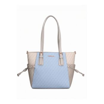 Geanta shopper din piele ecologica Lumina Monogrammed - Albastru