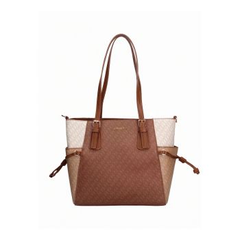 Geanta shopper din piele ecologica Lumina Monogrammed - Maro