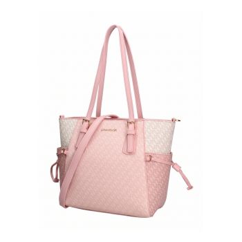 Geanta shopper din piele ecologica Lumina Monogrammed - Roz