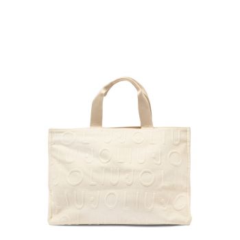 Geanta shopper tricotata cu model logo - Alb murdar