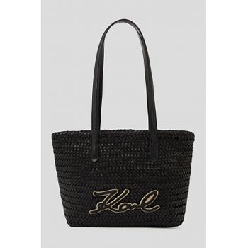 Geanta tote de piele cu design tesut - Negru