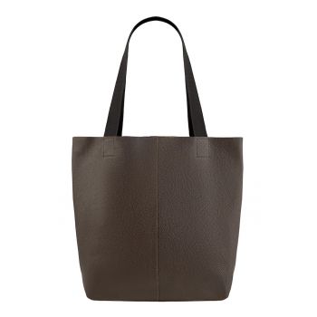 Geanta tote din piele cu barete din material textil - Maro inchis