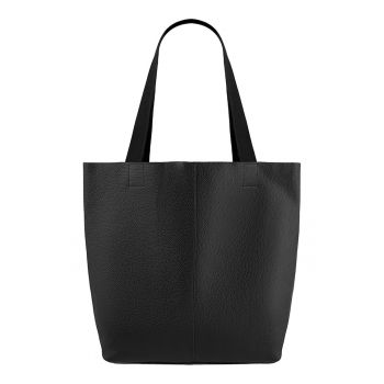 Geanta tote din piele cu barete din material textil - Negru
