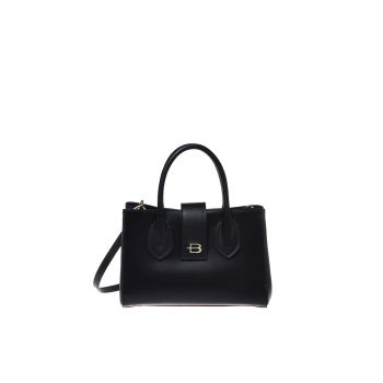 Geanta tote din piele cu logo metalic - Negru