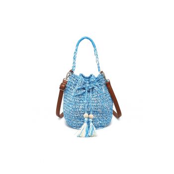 Palarie bucket de paie cu aspect tesut Liviana Lux - Albastru