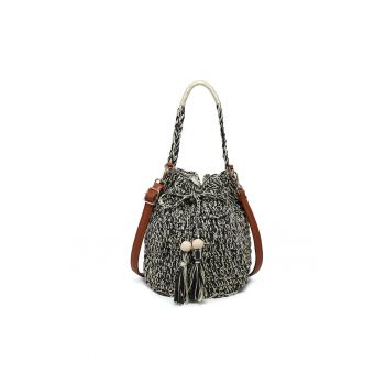 Palarie bucket de paie cu aspect tesut Liviana Lux - Negru