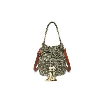Palarie bucket de paie cu aspect tesut Liviana Lux - Verde