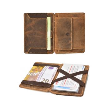 Portofel dama piele naturala 10.5 x 7.5 x 1.5 cm - Vintage RFID - - Maro