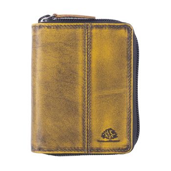 Portofel dama piele naturala galben 8 x 10 cm - Destressed -