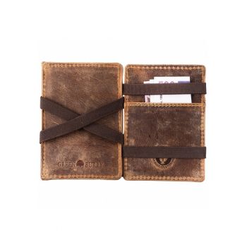 Portofel dama piele naturala maro antichizat 10.5 x 7.5 x 2.5 cm - VINTAGE RFID -