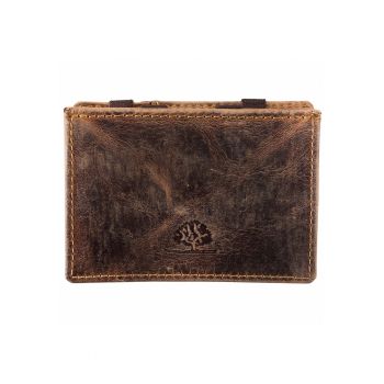 Portofel dama piele naturala maro antichizat 10.5 x 7.5 x 2.5 cm - VINTAGE RFID -