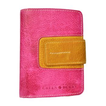 Portofel dama piele naturala roz - galben 10 x 13.5 x 3.5 cm - Candy Shop -