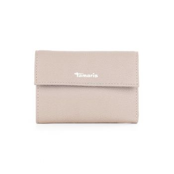 Portofel de piele cu clapa si aspect granulat - Alb fildes