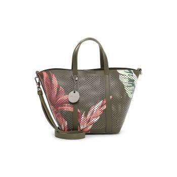 Set de geanta shopper din piele ecologica cu perforatie si etui - Kaki