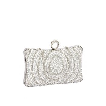Geanta clutch arginite cu perle BYH-866 07 16830 - Argintiu