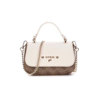 Geanta crossbody cu clapa si logo - Maro/Bej