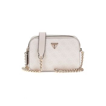 Geanta crossbody cu model monograma - Alb murdar