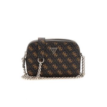 Geanta crossbody cu model monograma - Negru/Caramel