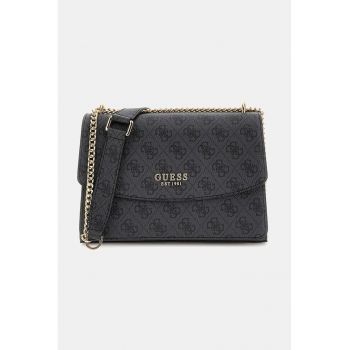 Geanta crossbody cu monograma si clapa - Gri inchis