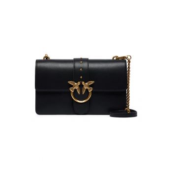 Geanta crossbody de piele cu doua compartimente - Negru