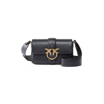 Geanta crossbody de piele cu logo metalic - Negru