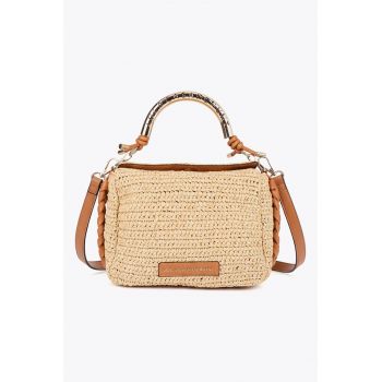 Geanta crossbody din material textil - Crem