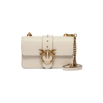 Geanta crossbody din piele cu bareta din lant - Bej
