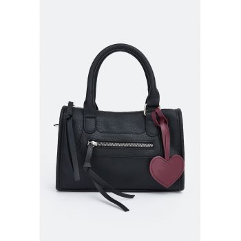 Geanta crossbody din piele ecologica cu bareta detasabila - Negru