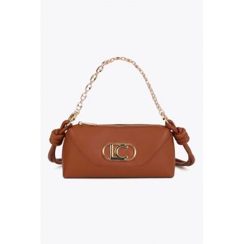 Geanta crossbody din piele ecologica cu logo metalic - Maro