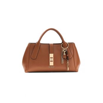 Geanta din piele ecologica cu maner si model uni - Maro cognac