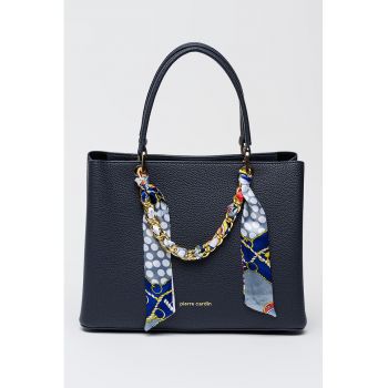 Geanta shopper din piele ecologica cu detaliu logo - Bleumarin
