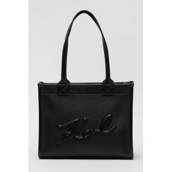 Geanta shopper din piele ecologica cu logo - Negru