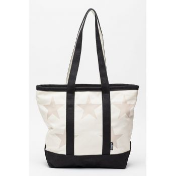 Geanta tote din panza Five Star - Alb/Negru