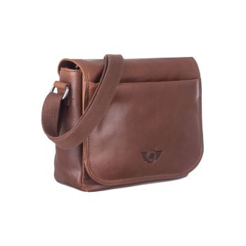 Geantă umăr dama piele naturală maro 26x20.5x9cm -  2 compartimente principale - curea reglabilă