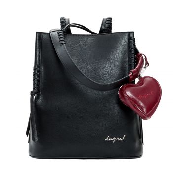 Medium heart charm backpack black